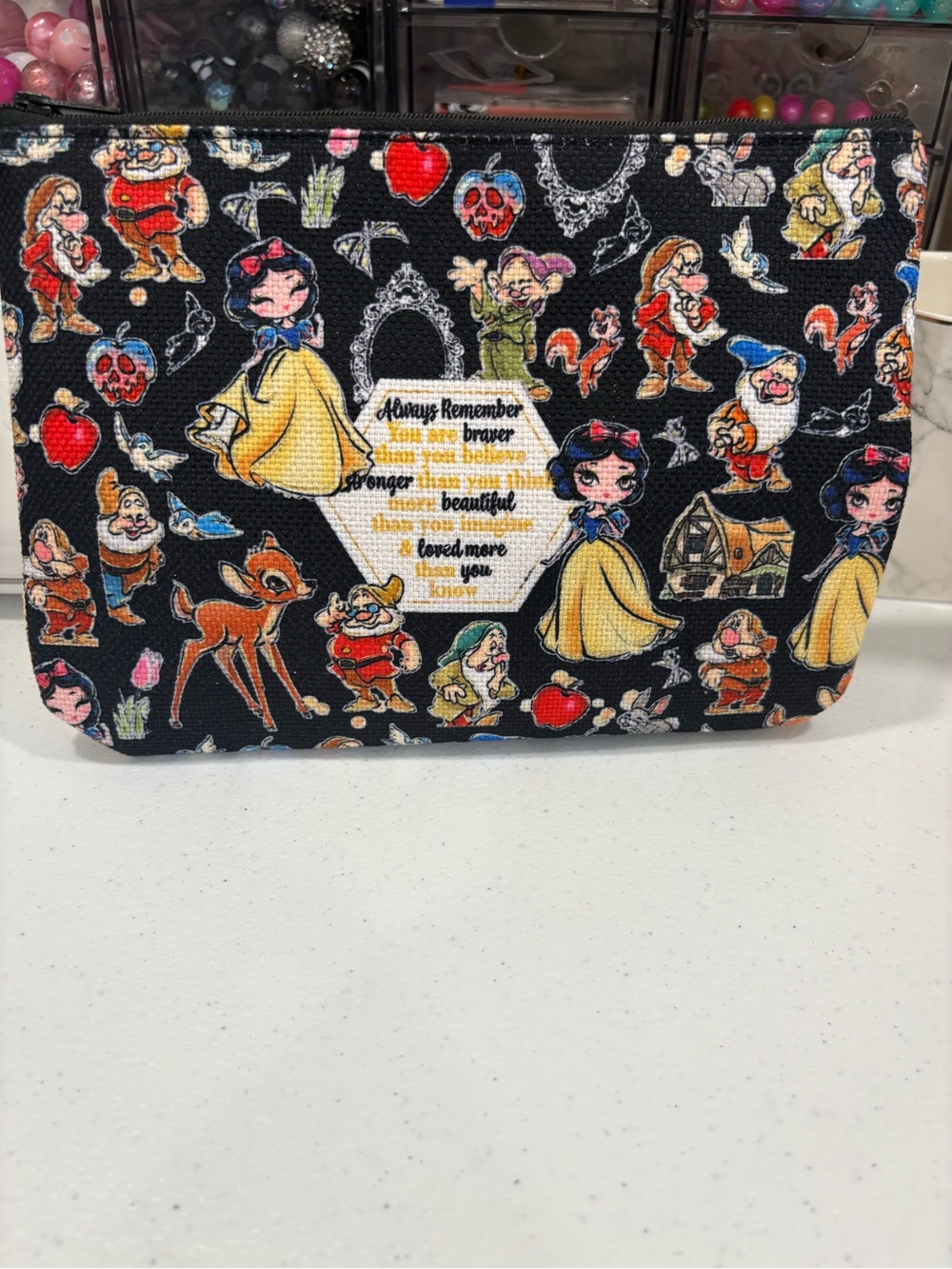 🍎 Snow White Themed Black Cosmetic Pouch New